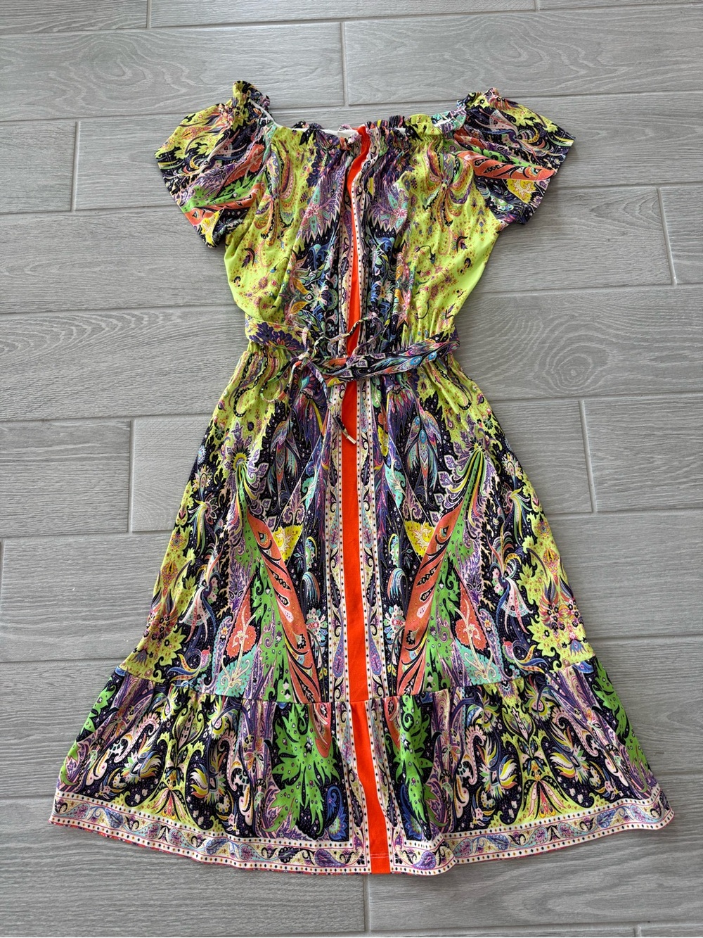 ETRO Vibrant Colorful Off Shoulder Belted Summer Dress Size 44 VGUC
